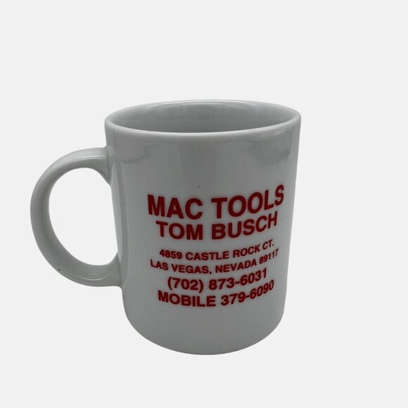 Mac Tools Tom Busch White Ceramic Coffee Mug Las Vegas Auto Racing Collectible - Picture 1 of 5